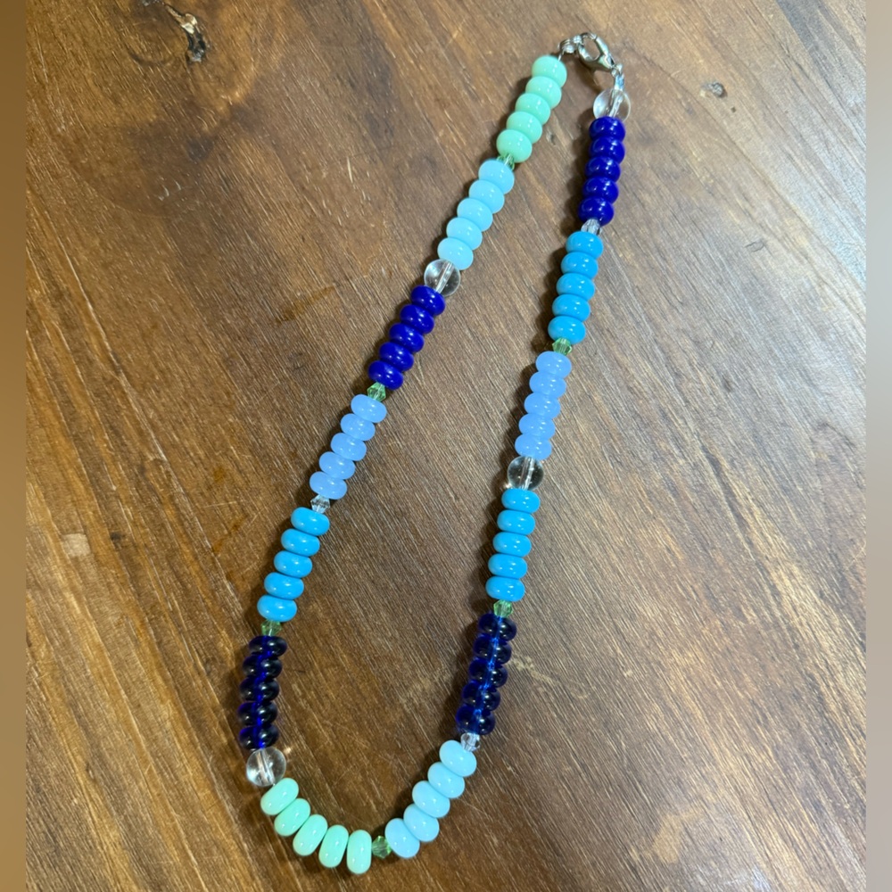 Elegant Blue and Turquoise Glass Beaded Necklace
